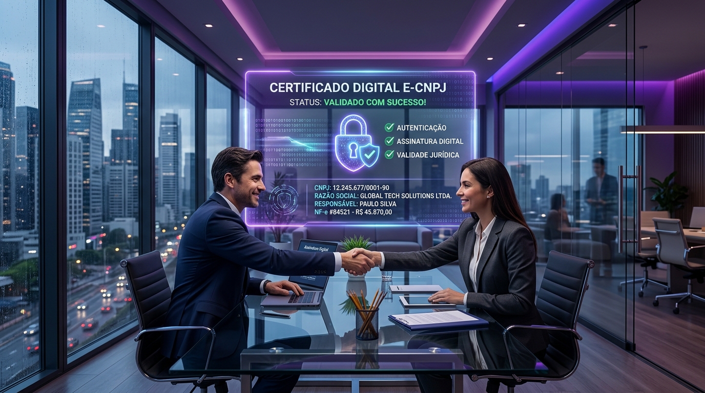 Empresário assinando documentos com certificado digital e-CNPJ